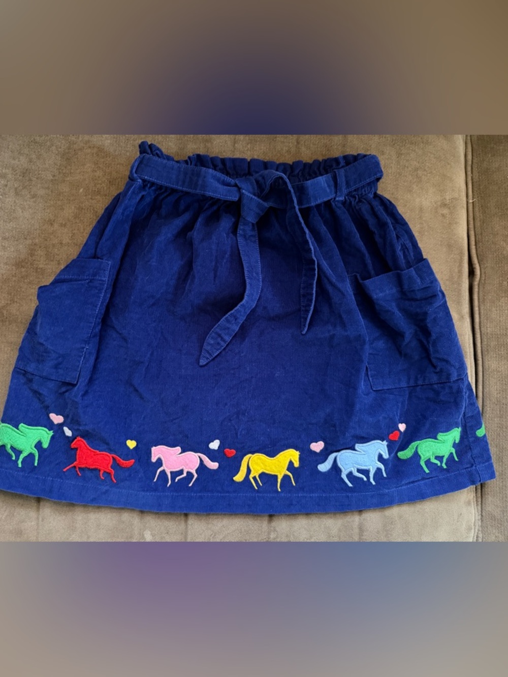 Hanna Andersson Royal Blue Corduroy Skirt - Horse Appliqués - Size 130 / 8 (US)